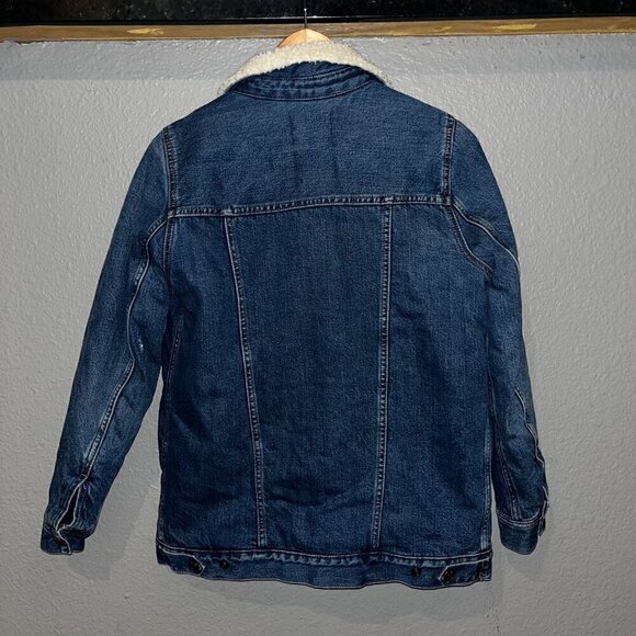 MADEWELL Oversized Denim Jean Trucker Jacket Sherpa Edition Donaway Wash - XS - Picture 7 of 13